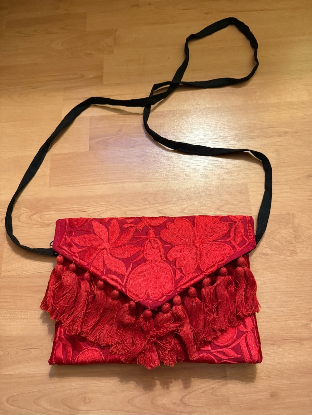 NWOT Red Floral Tassel Crossbody Bag from Mexico